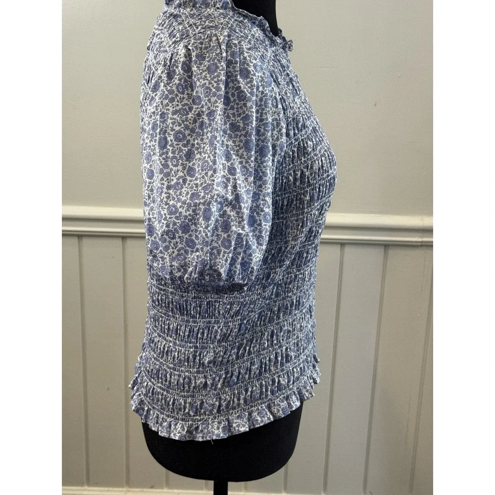 J. Crew‎ Smocked Top M Liberty D'Anjo Floral Puff Sleeve Cottagecore Coquette